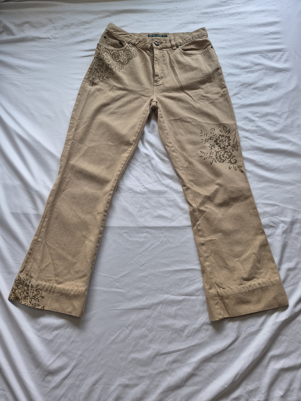 Lauren Jeans Co. Ralph Lauren Vintage Beige Floral Embroidered Bootcut Jeans SZ8